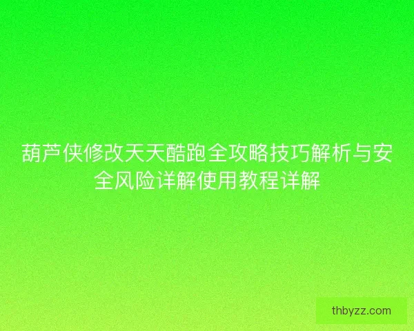 葫芦侠修改天天酷跑全攻略技巧解析与安全风险详解使用教程详解